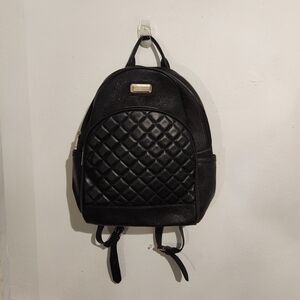 Jones New York Black Quilted Faux Leather Backpack with Gold Accent